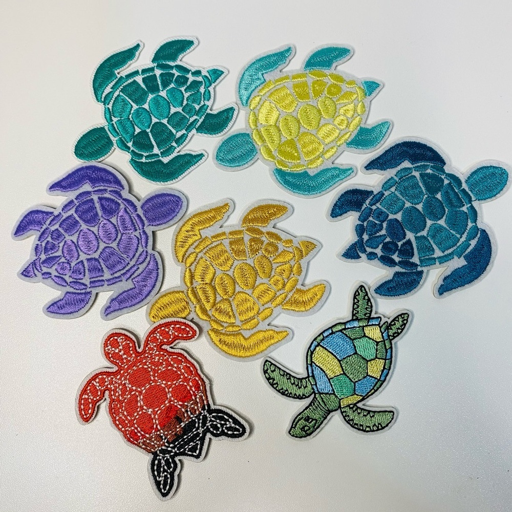 Lot of 7 sea turtle embroidered iron on patches, womens accessories, DIY project